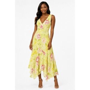 Together Floral Midi Dress Womens 6 Yellow Sleeveless Handkerchief Fairy Y2K